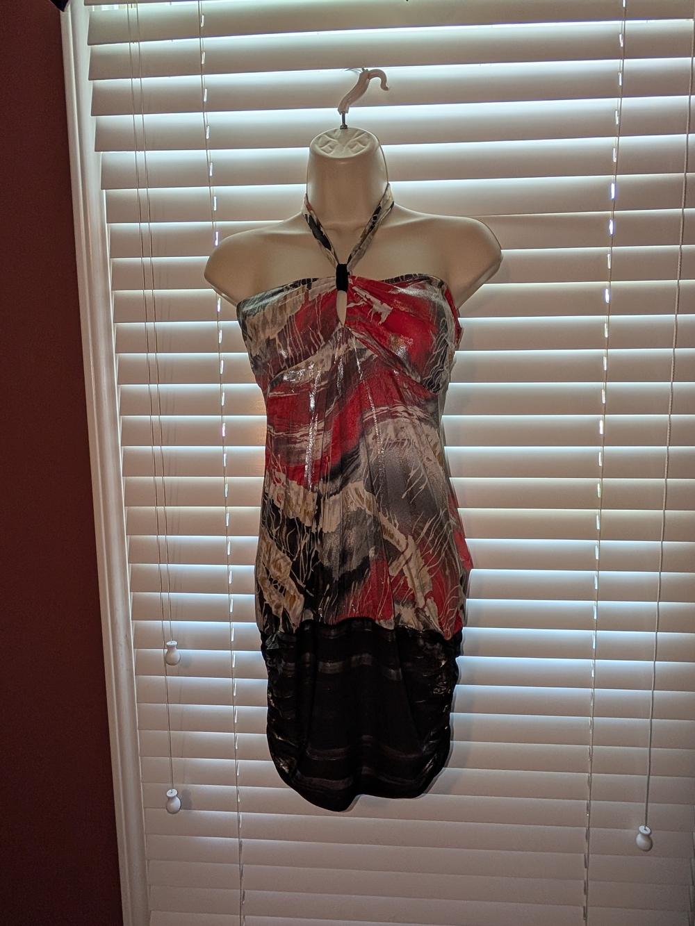 Papaya Red, Black & Gray Halter Strapless Top